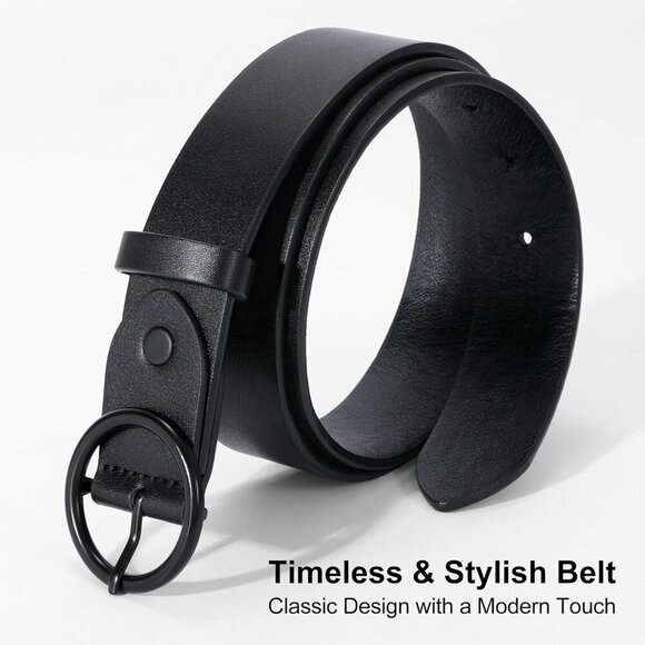 Women Leather Belt with Circle Black Buckle Fashion Ladies Waist Belt Black main image 6